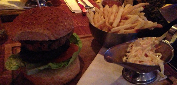 Beef and black pudding burger at Charlie Rocks Byres Road Glasgow.